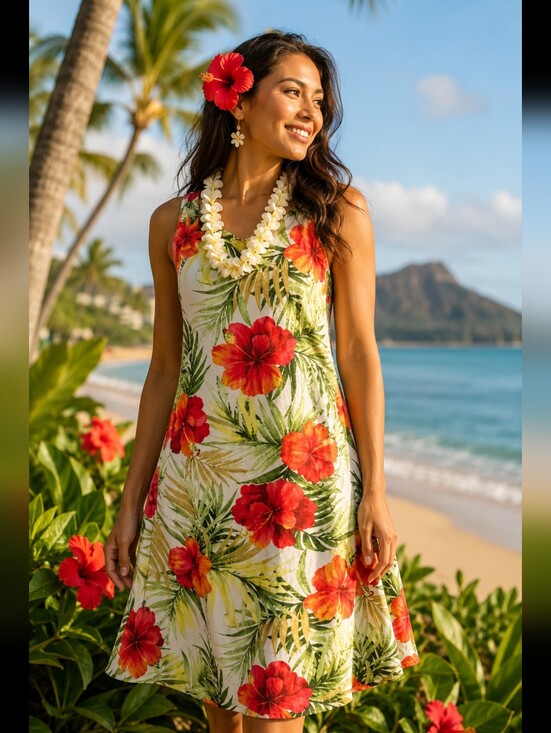 Two Palms Dresses & Skirts - Two Palms Hibiscus Print Hawaiian Women's Sleeveless Dress Size M NEW #C